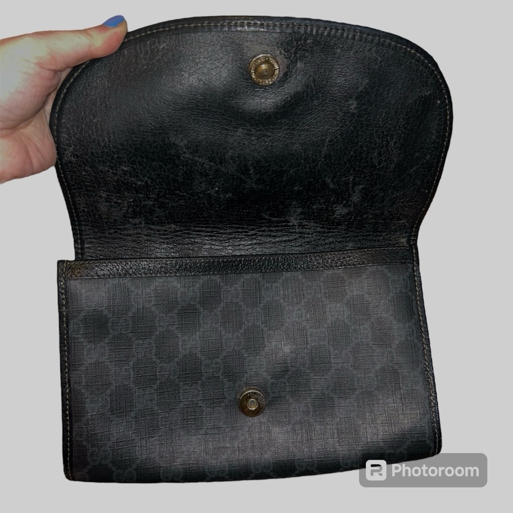 Vintage Gucci Sherry Line Black Coated Canvas GG Logo Print Pouch Clutch Bag - Picture 7 of 14